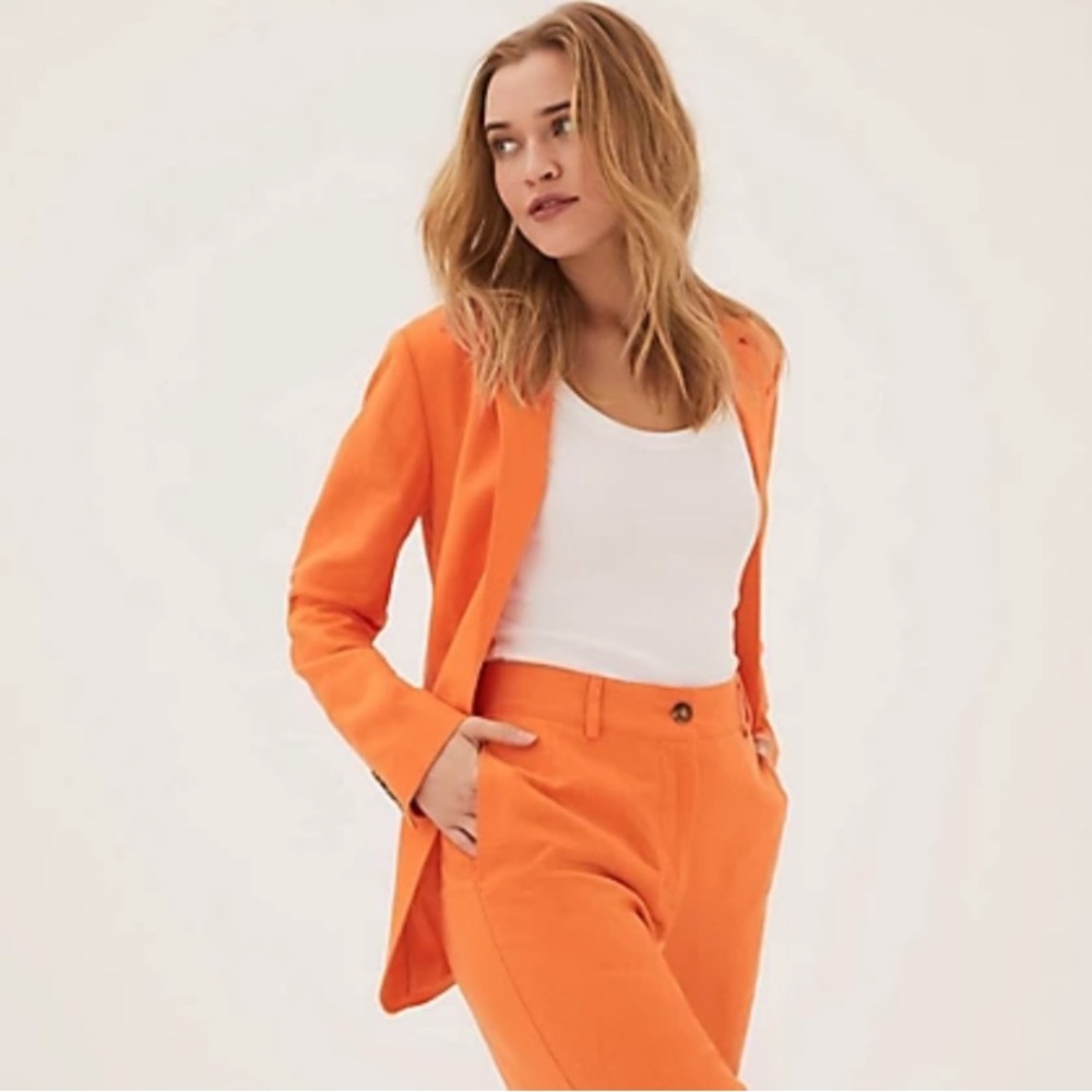 MARKS & SPENCER NWT Linen Blend Slim Single Breasted Blazer, Tangerine, US 2